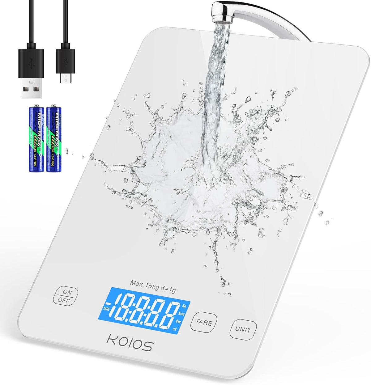 KOIOS 33Lb Kitchen Scale 0.1Oz Precision,Batteries & USB-C Charging(White)