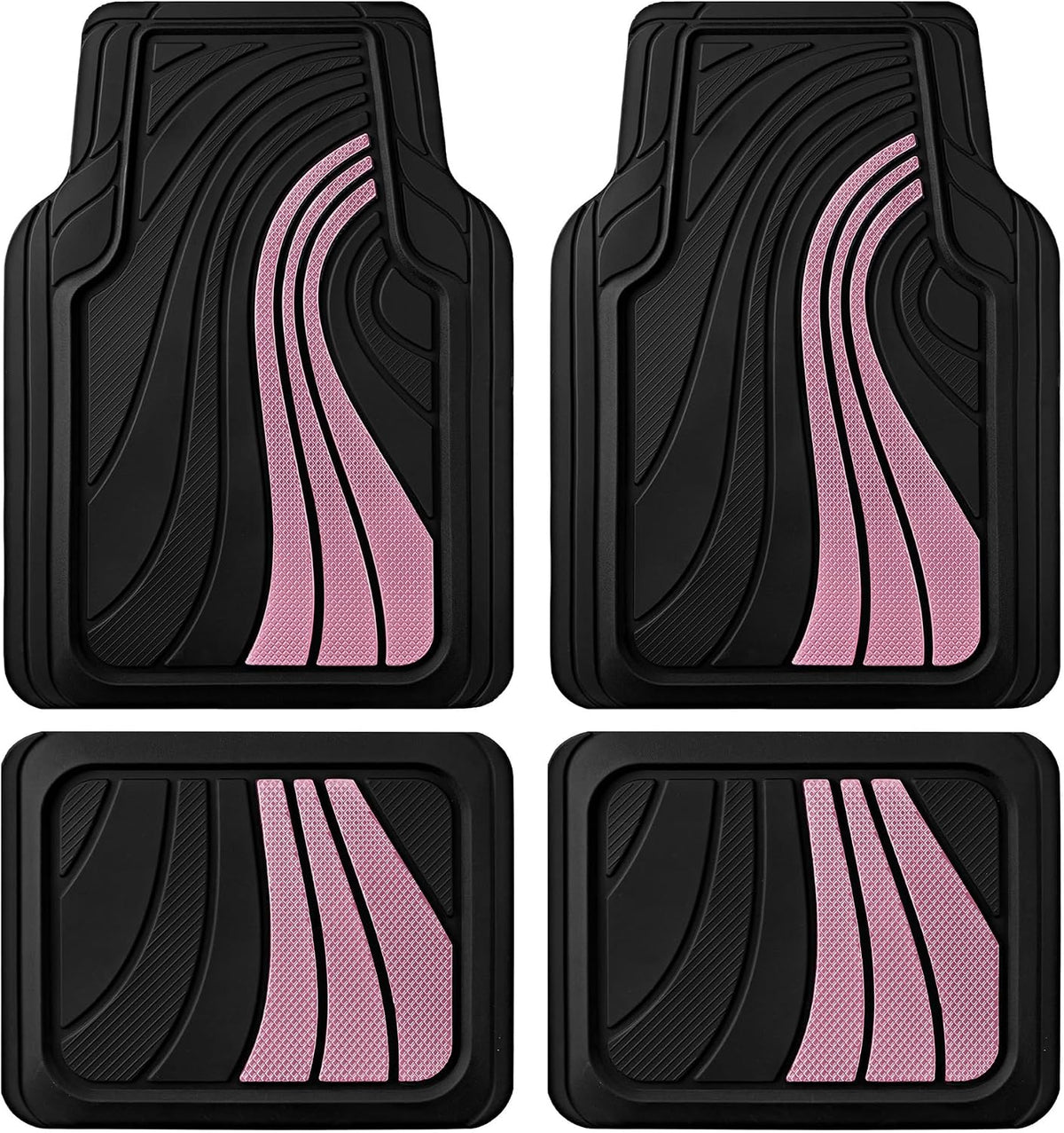 Road Comforts Car Floor Mats Full Set – Front & Rear Car Floor Mats with Aluminum Design, Anti-Slip Backing, All-Weather Protection, Trim-To-Fit Car Mats for Most Sedans, Suvs & Vans - Pink