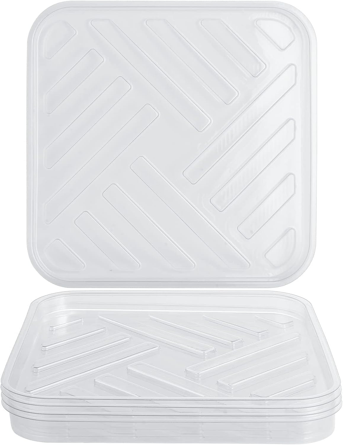 Idyllize 5 Pack 12 Inch of Plastic Plant Saucer, Square Clear Drip Trays for Indoors & Outdoor Plants, Durable Thick Saucer for Flower Pot (12")