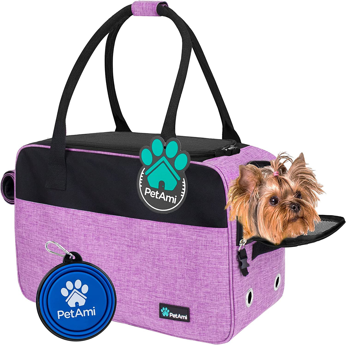 Petami Small Dog Purse Carrier with Pockets, Airline Approved, Purple
