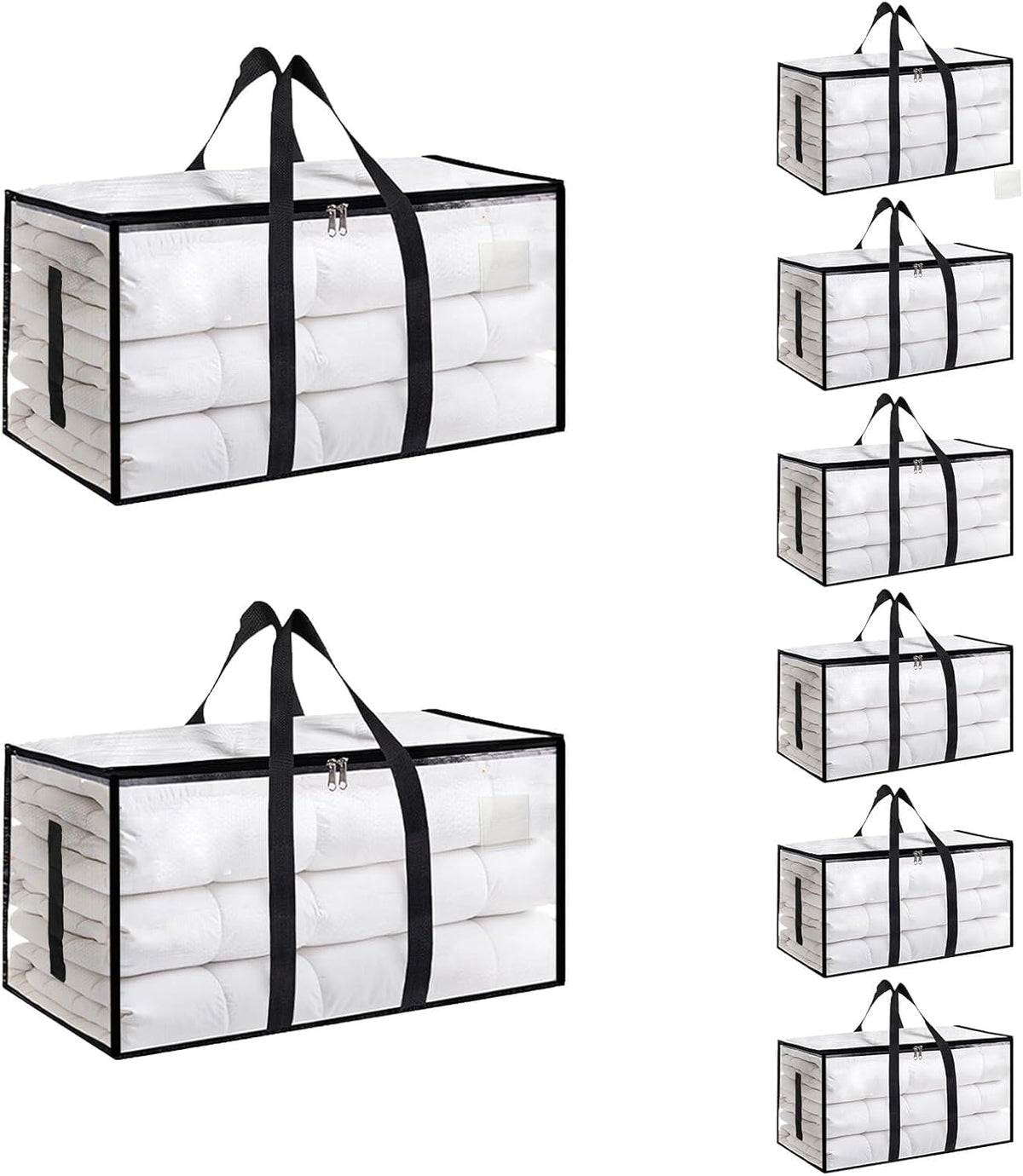 Moving Bags Extra Large 8 Pack - Heavy Duty Storage Totes with Wrap-Around Handles & Reinforced Zippers - Foldable Moving Box Alternative, Water-Resistant for Dorm, Closet & under Bed Storage (Clear)