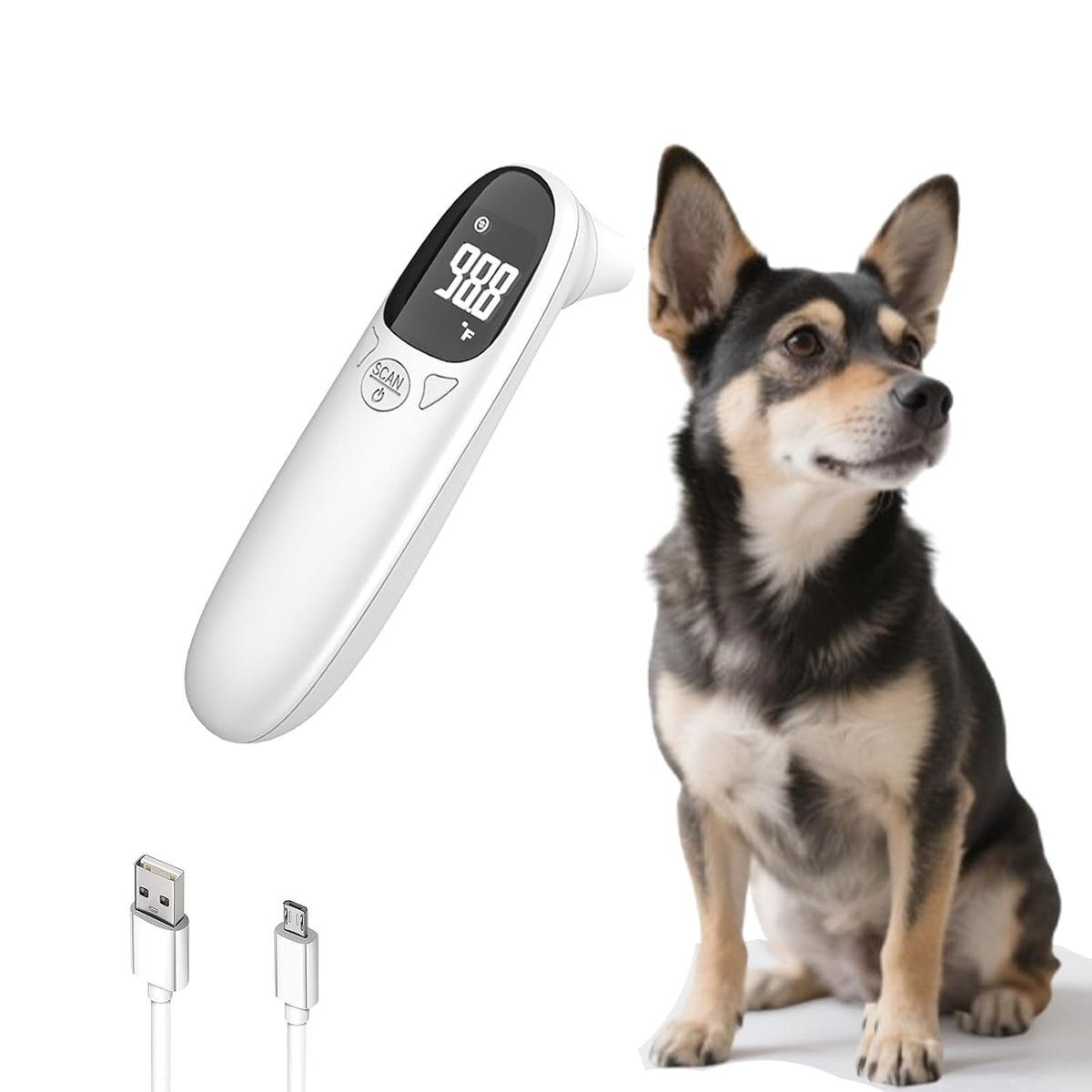 Cat & Dog Thermometer, Pet Ear Thermometer, Specially Designed for Pets, Quickly and Accurately Detects Temperature in 1 Second (White)