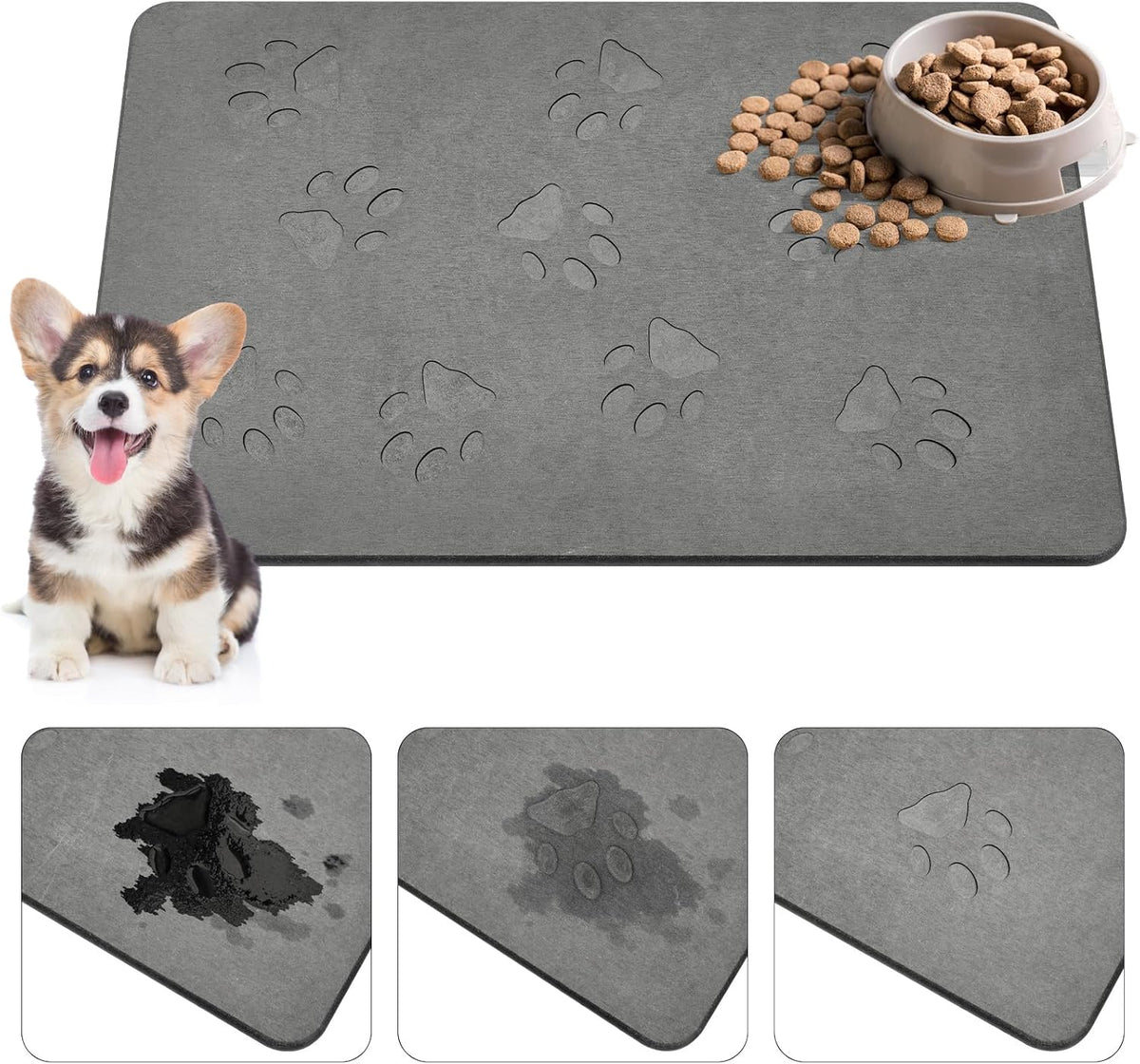 Drydiet Stone Mat for Dogs Absorbent, Dark Gray, 16 X 12 Inch