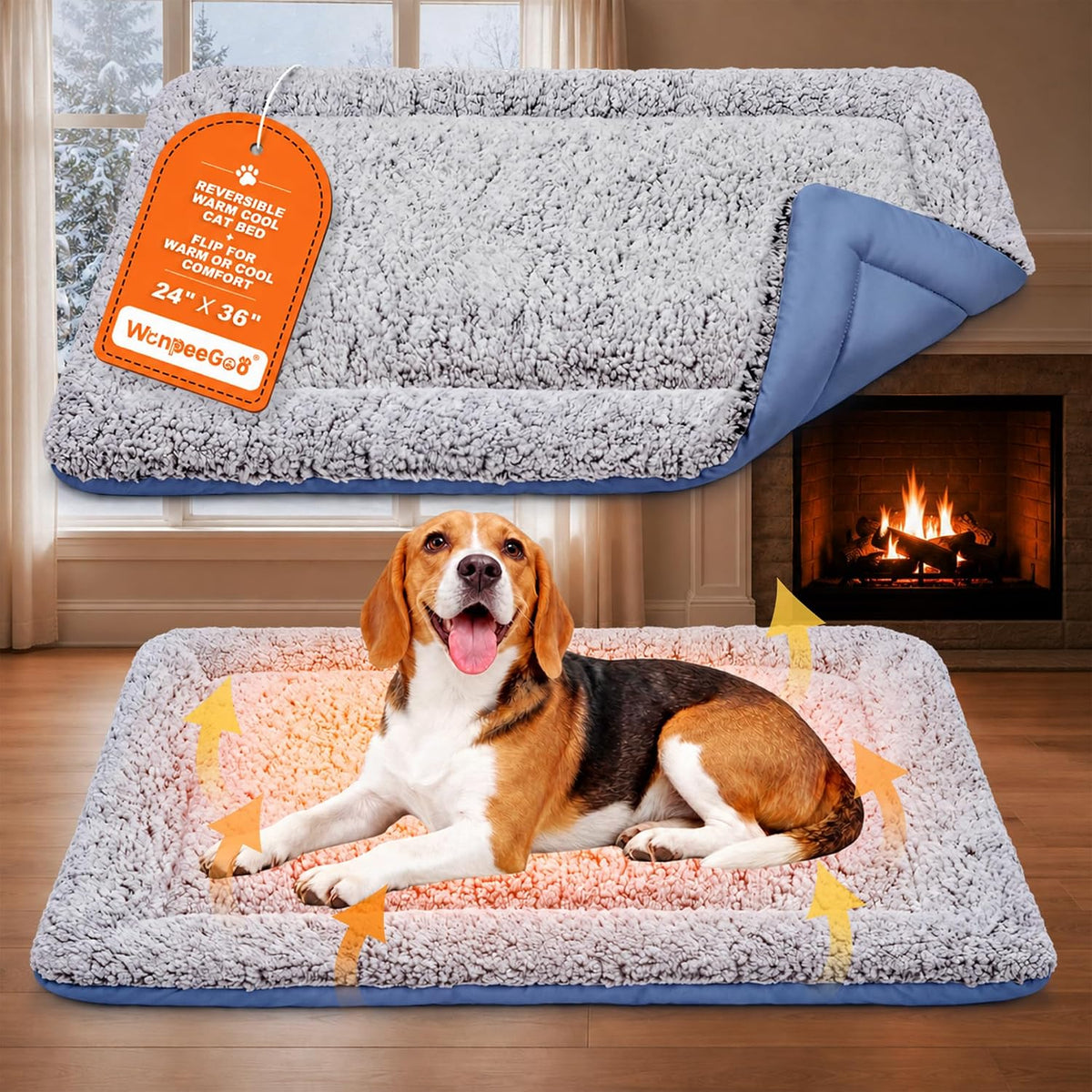 Self Warming Cat Bed, Reversible Cooling Mat for Cats, Dark Blue, 24X36 In