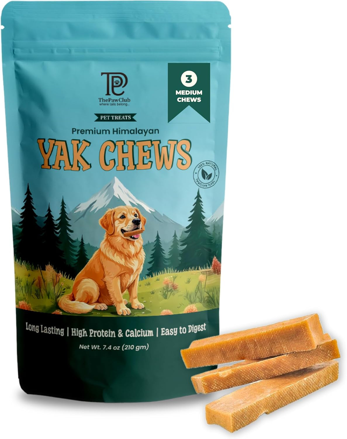 Himalayan Yak Chews for Medium Dogs (25-50 Lbs), 3 Medium Bars