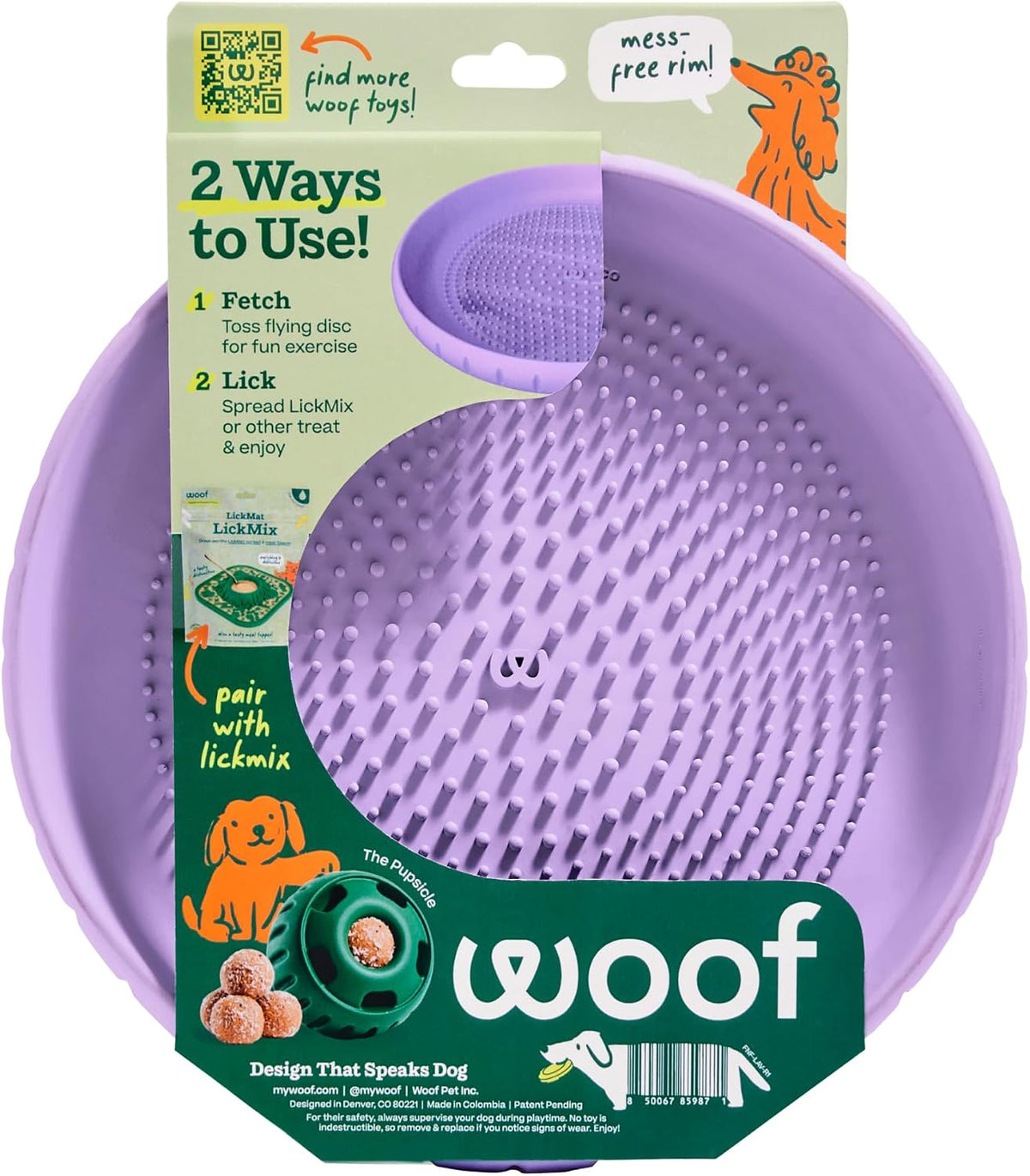 WOOF Fly N' Feed Flying Disc & Lick Mat Dog Toy - Lavender