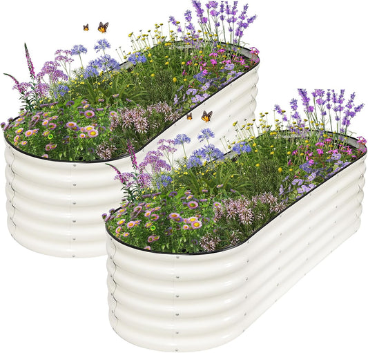 Galvanized Raised Garden Bed - 2 Pcs 6X2X1.4Ft Planter Box, White