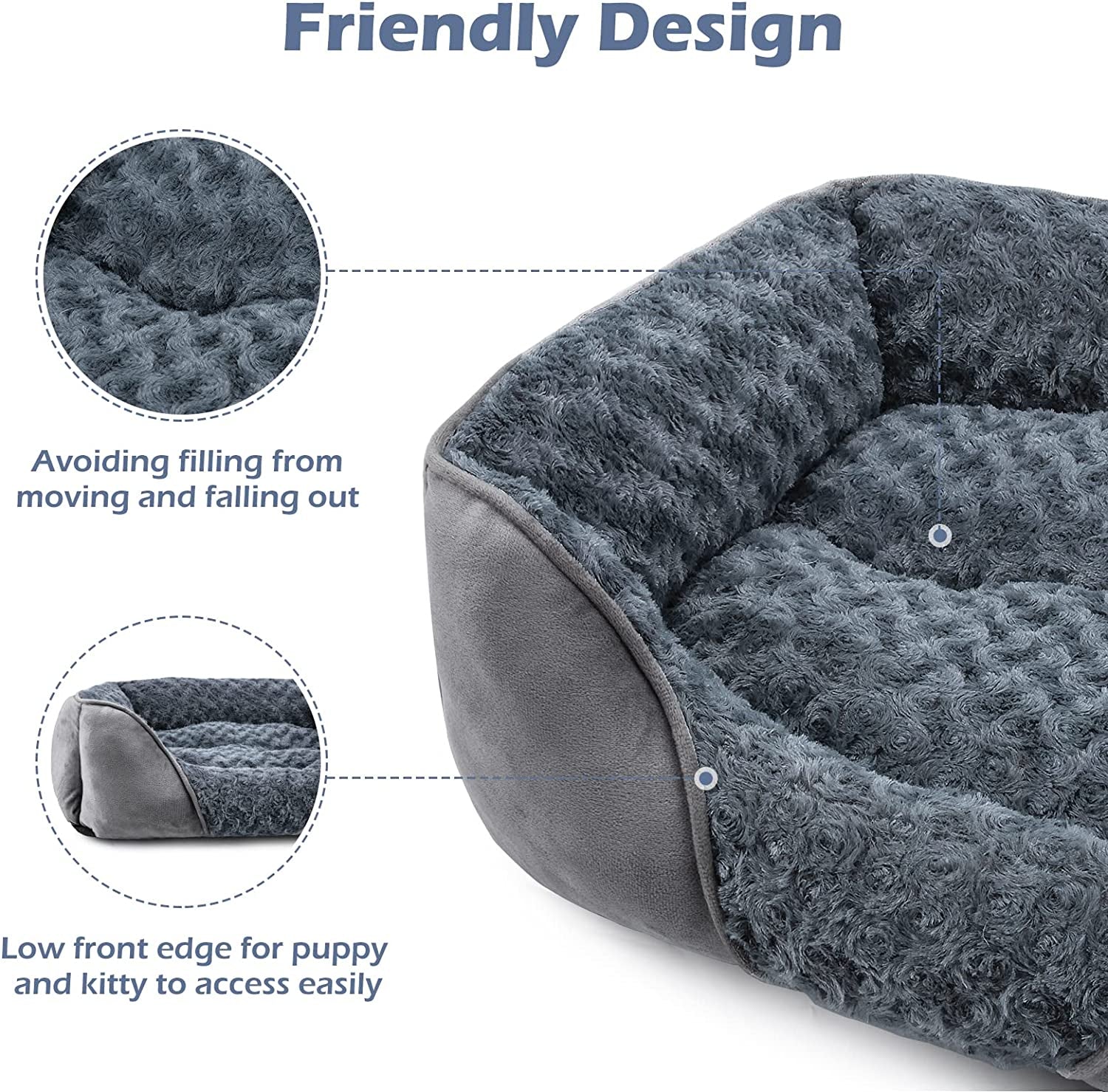 INVENHO Rectangle Washable Orthopedic Dog Bed for Small, Medium and Large Dogs, Soft Calming, Sleeping Puppy Bed Durable Pet Cuddler with Anti-Slip Bottom, S (20"X19"X6")