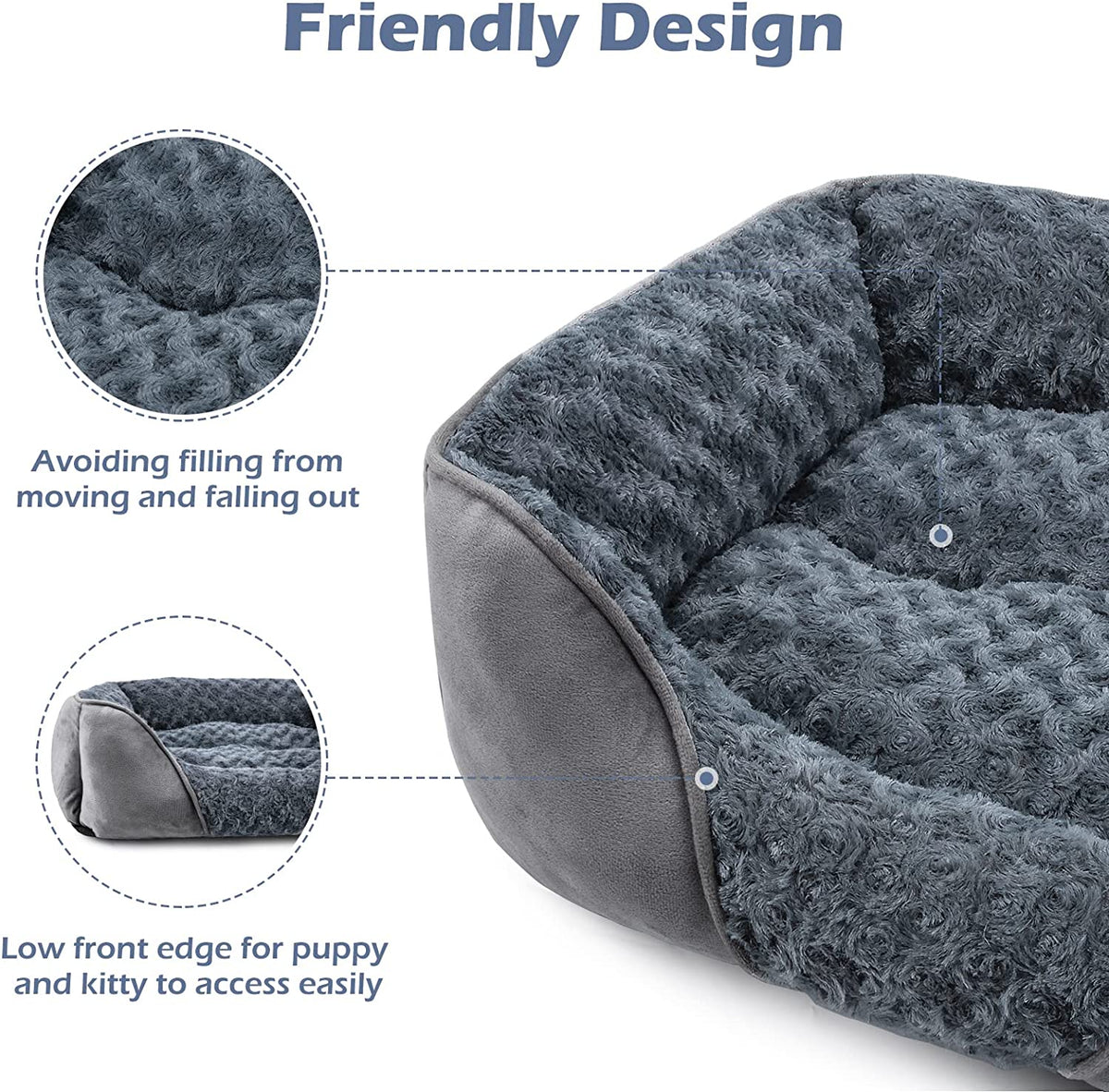 INVENHO Rectangle Washable Orthopedic Dog Bed for Small, Medium and Large Dogs, Soft Calming, Sleeping Puppy Bed Durable Pet Cuddler with Anti-Slip Bottom, S (20"X19"X6")