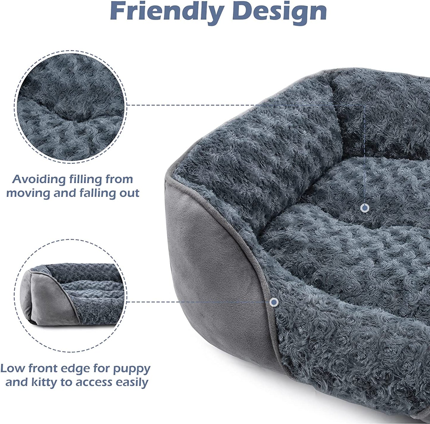 INVENHO Rectangle Washable Orthopedic Dog Bed for Small, Medium and Large Dogs, Soft Calming, Sleeping Puppy Bed Durable Pet Cuddler with Anti-Slip Bottom, S (20"X19"X6")