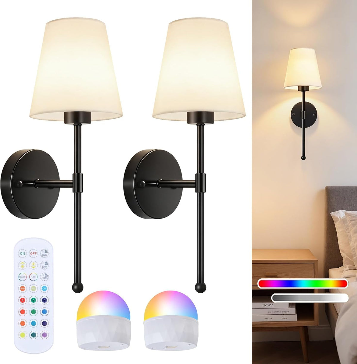 Battery Operated Wall Sconce Set of 2, Rechargeable Wall Lights