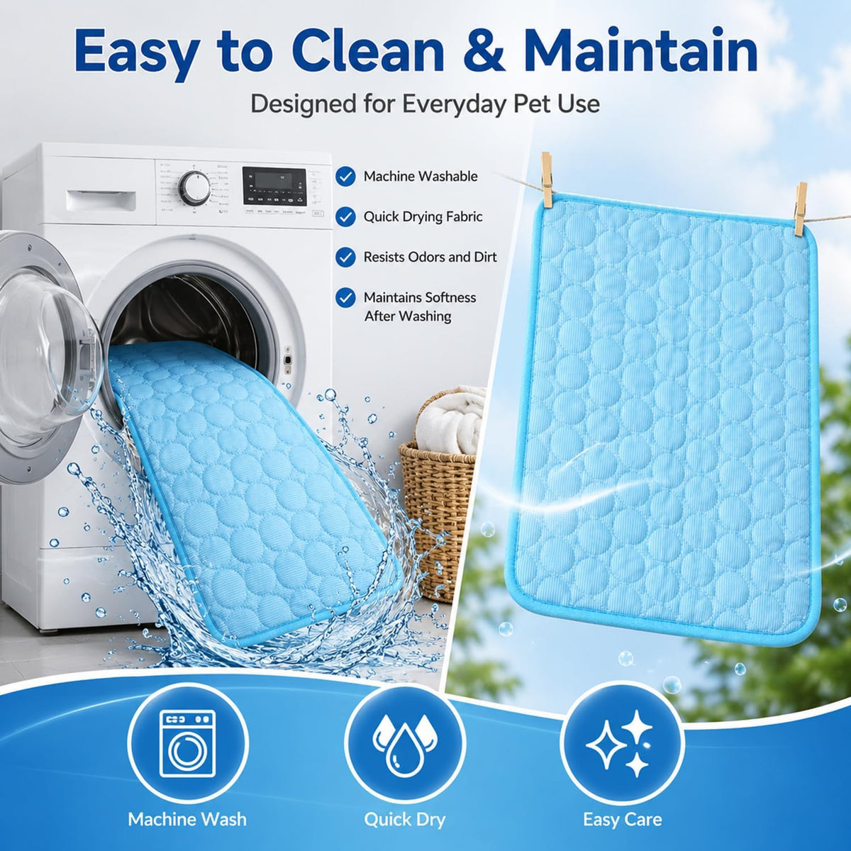 Cooling Mat for Dogs, Self-Cooling Ice Silk Dog Mat, Portable Washable Non-Slip Pet Cooling Pad for Indoor & Outdoor Summer Use, Breathable Dog Cooling Blanket for Large & Small Dogs (Blue, X-Large)