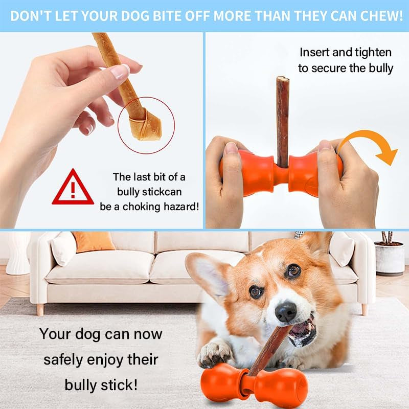 Bully Stick Holder - Improved Dog Treat Chew Holder,Fits Various Bully Sticks,Durable Safety Hold Device to Prevent Swallowed Ends and Choking. (Small, Bone)