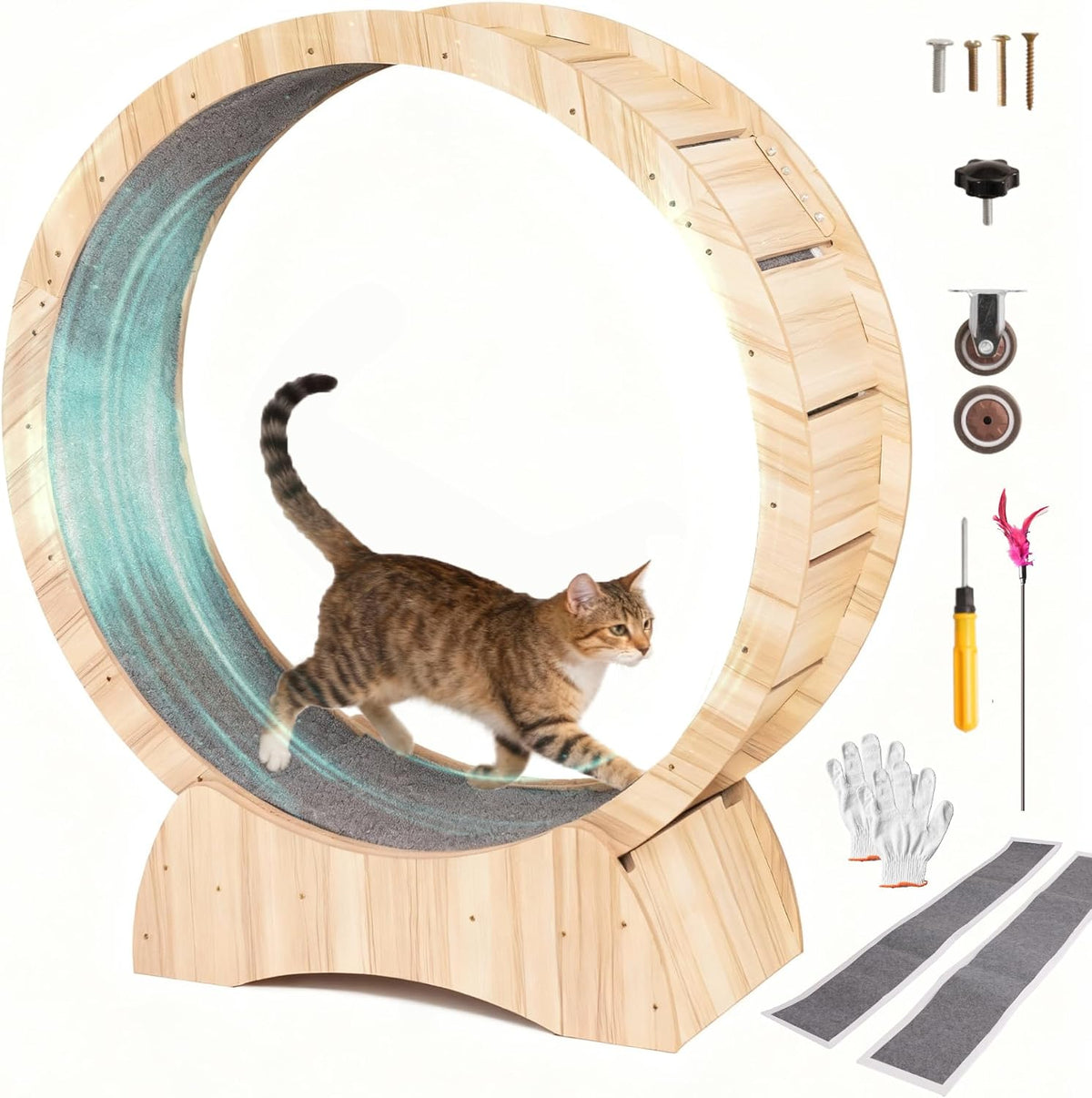 43.3" Cat Wheel for Indoor Cats, Large Cat Exercise Treadmill, Solid Wood