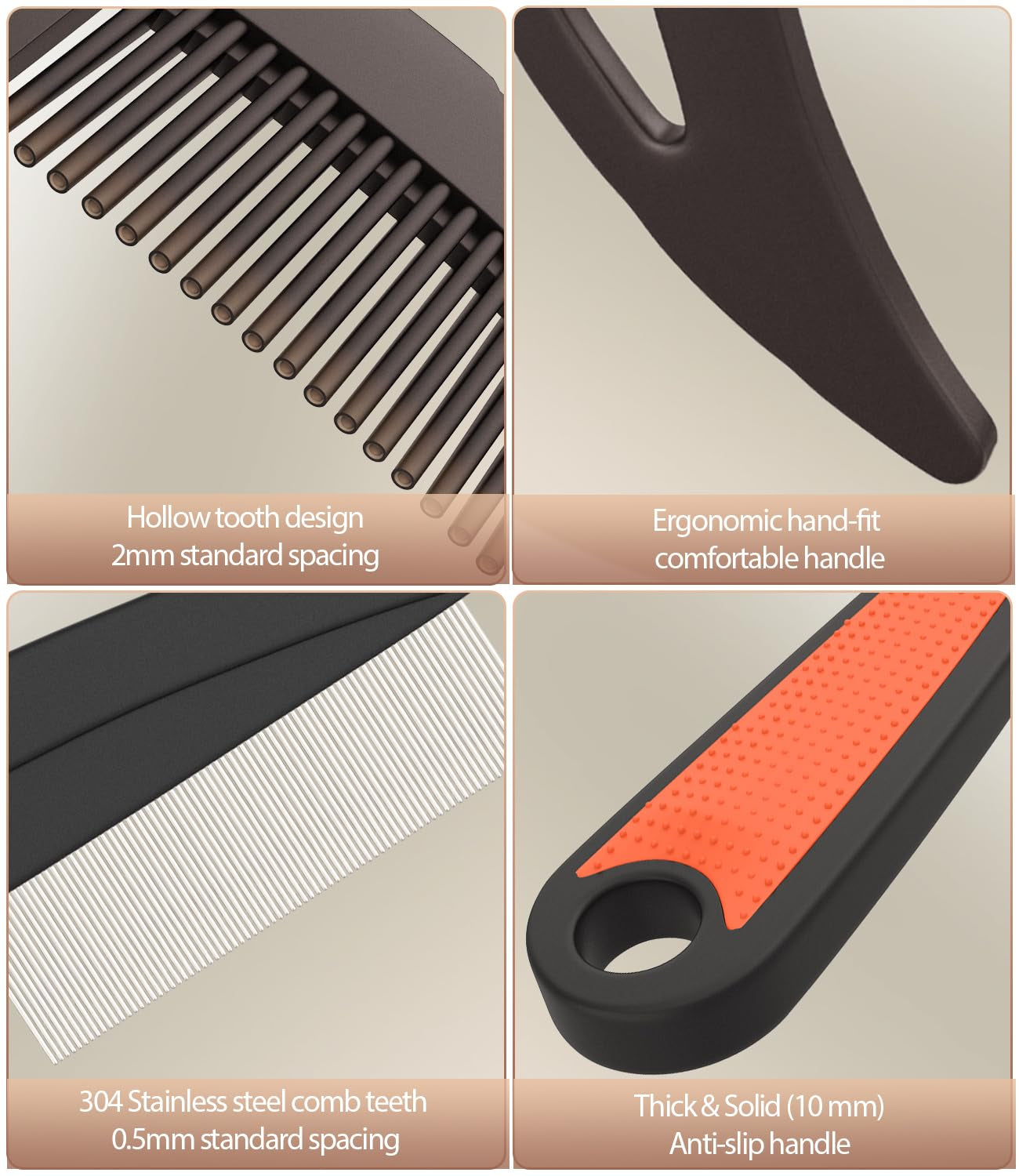 Dandruff Comb Removal 2PC Hollow Fine Tooth Scalp Detox Hair Care Tool | Build up Flake Lice Comb, 0.5 & 2Mm Stainless Steel Teeth, Self Cleaning, Button Release, Scalp Massage Handle, Women Men Kid