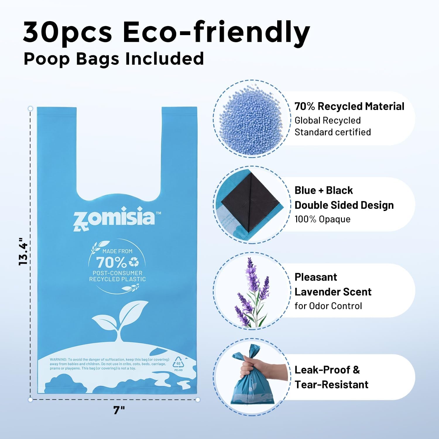 ZOMISIA 32" Pooper Scooper with Waste Bags - Poop Scooper for Large Dogs with Long Handle High Strength Material and Durable Spring for Yard, 30 Count Poop Bags