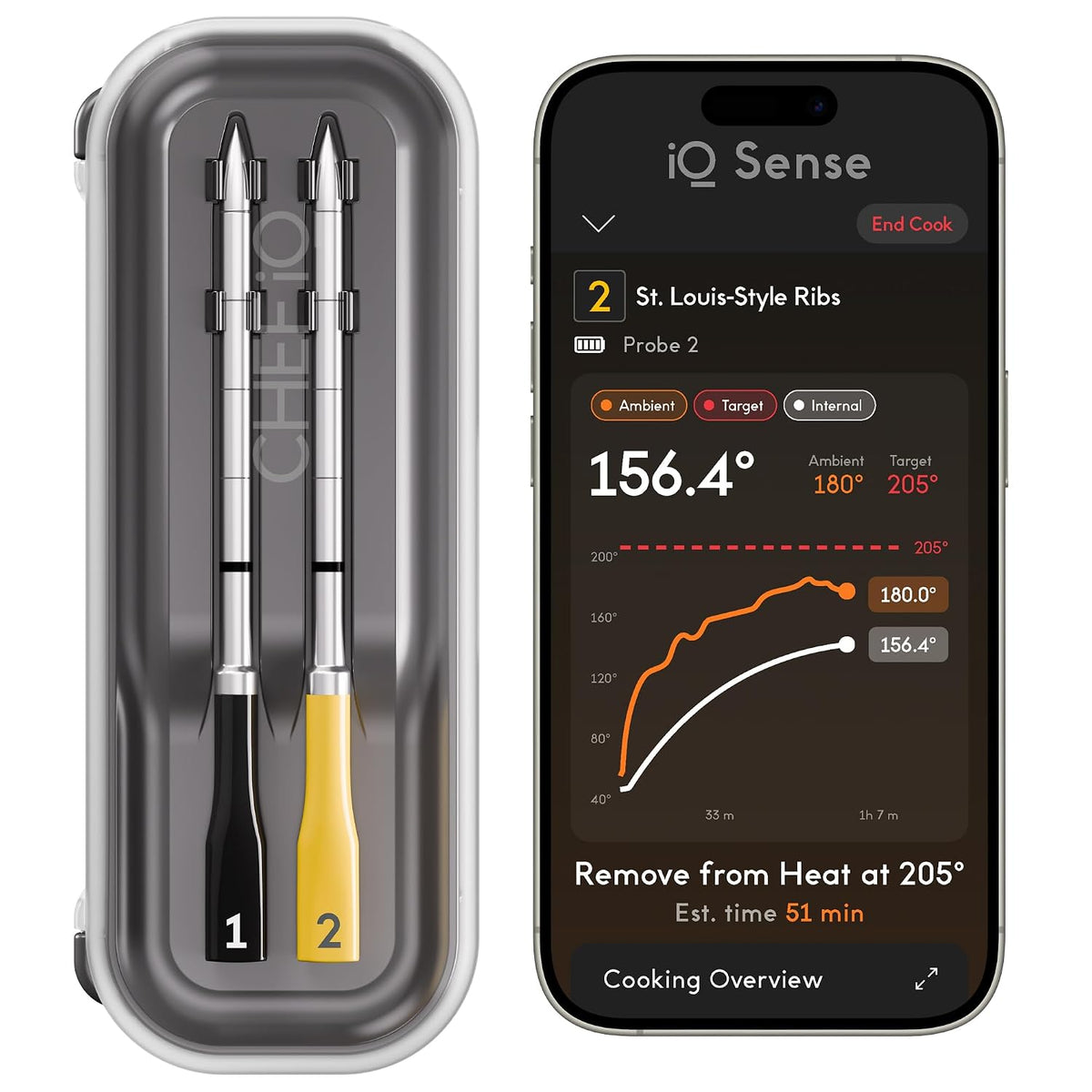 CHEF Iq Sense | Smart Wireless Meat Thermometer | 2 Ultra-Thin Probes | Wifi Unlimited Range | 1000°F Heat Safe | 5 Sensors | BBQ, Grill, Oven, Smoker, Air Fryer | Gen3
