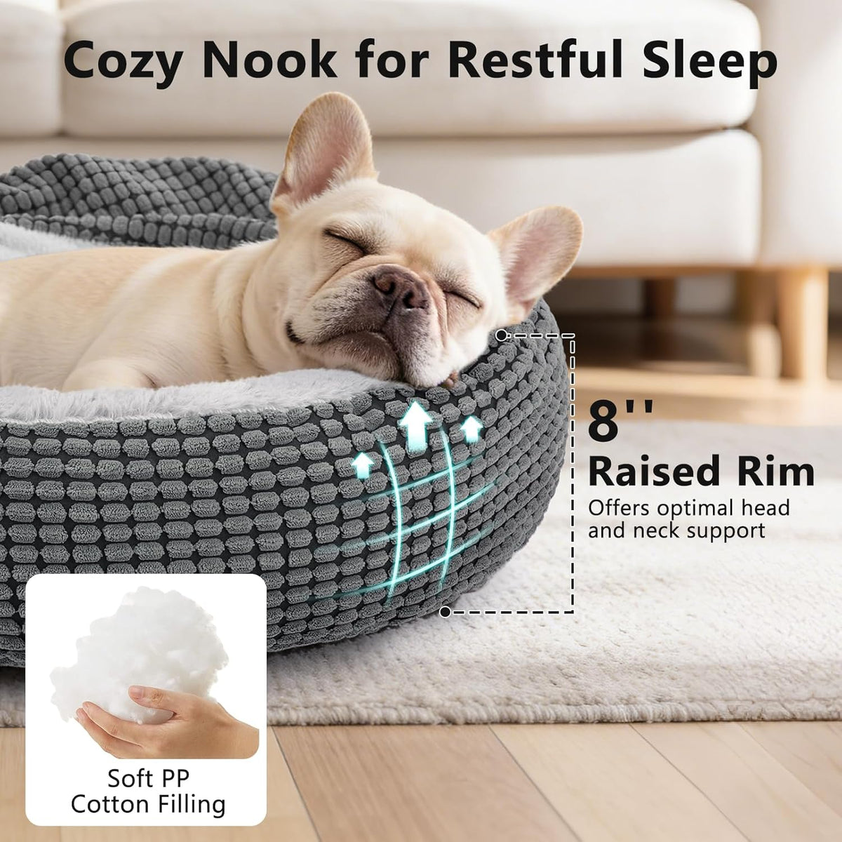 Dog Bed with Attached Blanket for Small Dogs or Cats, Soft Plush Cozy Donut Cuddler Hooded Pet Beds Washable. round Puppy Bed Orthopedic, Calming Cat Cave Bed. Anti-Slip Bottom 26Inch
