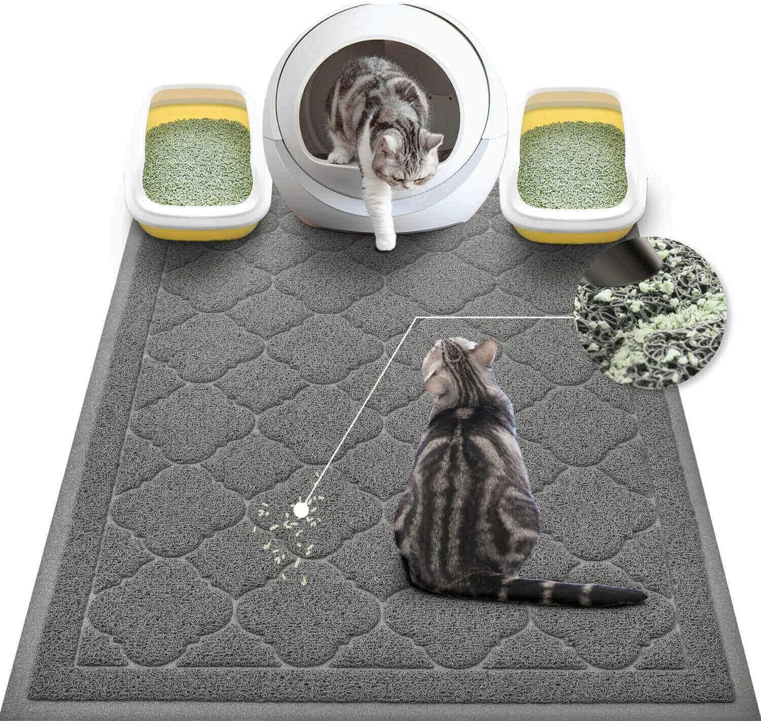 Wepet Cat Litter Box Mat, Kitty Premium PVC Pad, Durable Trapping Rug, Phthalate Free, Urine-Resistant, Scatter Control, XXL 47 X 36 Inch, Grey