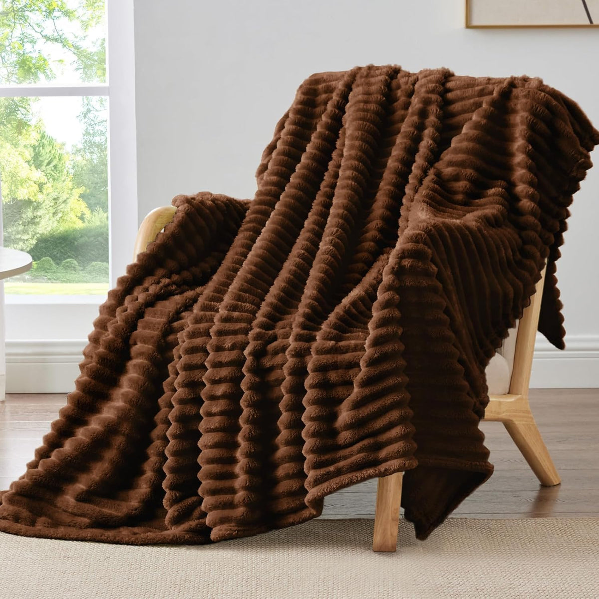 BEDELITE Ribbed Chocolate Brown Throw Blanket for Couch, 50"X60"