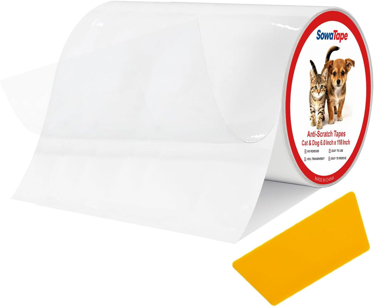 Anti-Scratch Tape Cat & Dog with 1Pc Scraper Tool,6'' X 118''