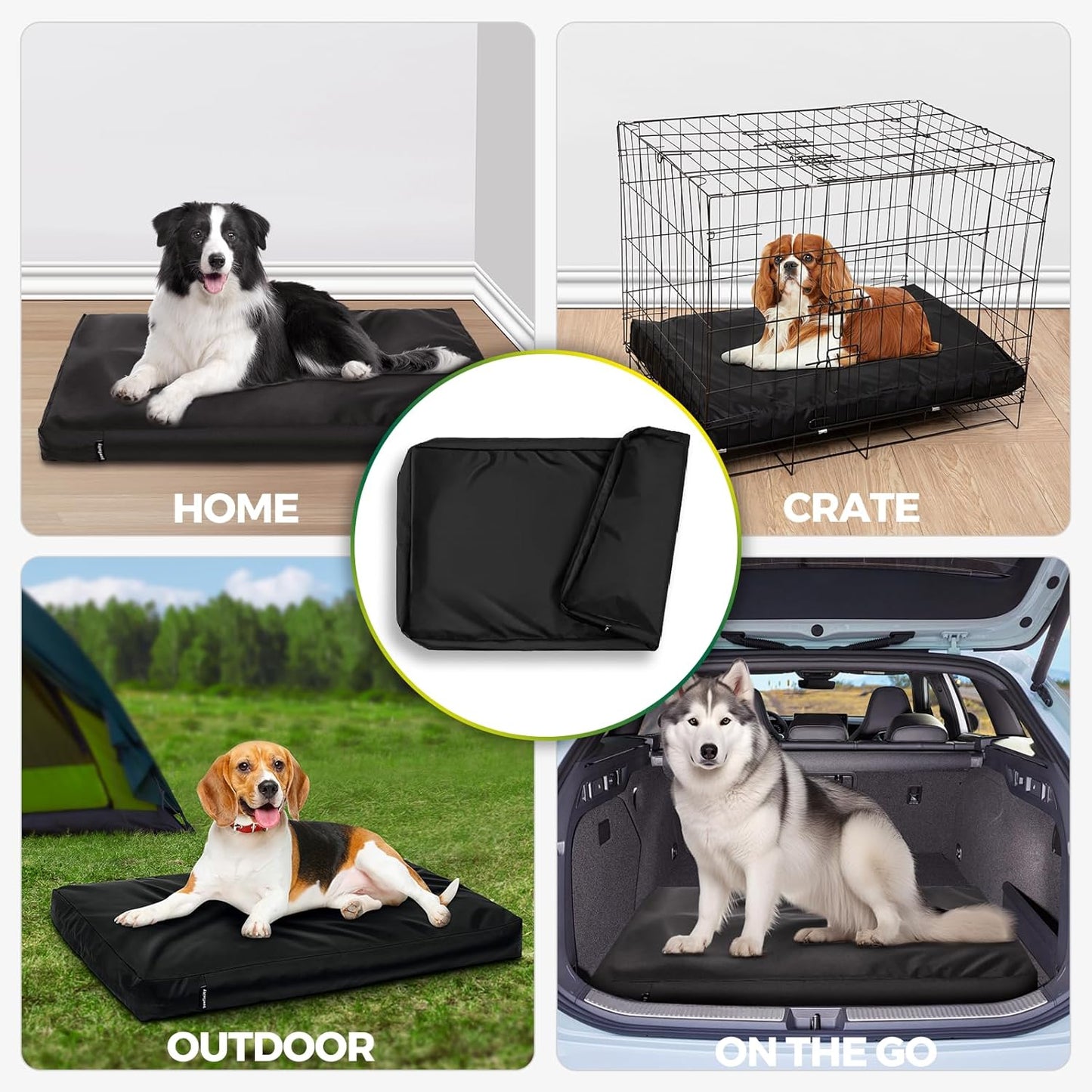 PAWFINITY Waterproof Dog Bed Cover Replacement Washable, Easy to Clean, Pet Hair Resistant, Heavy Duty Oxford, Zipper Closure, Indoor/Outdoor Use, Fits 36 Inch Dog Crate -Large -35"X 22"X 3.5", Black