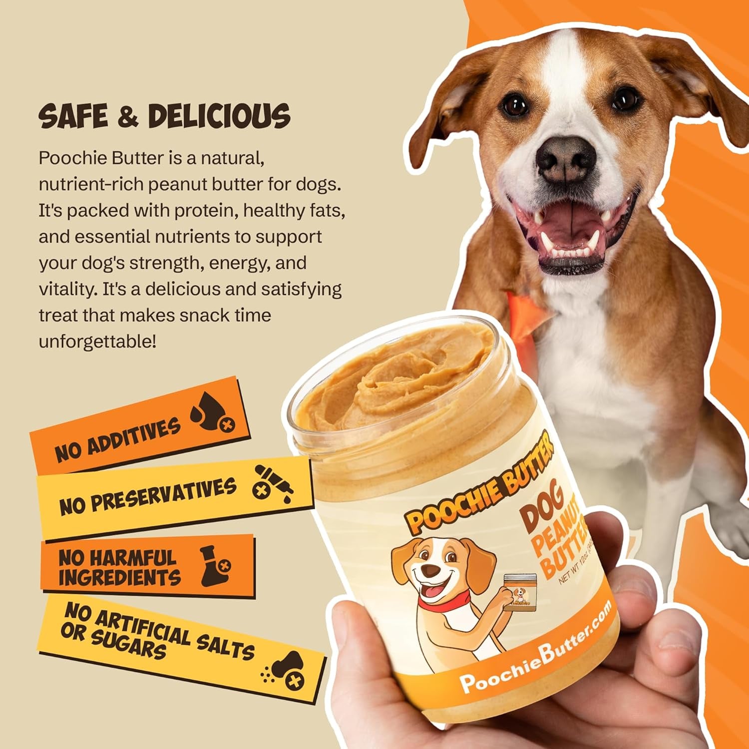 Poochie Butter Natural Dog Peanut Butter - Made in USA Healthy, Creamy Peanut Butter Spread for Lick Mats & Food Toppers - Dry-Roasted Peanuts Non-Gmo No Sugar Added Dog Treats - 12 Oz (Pack of 1)
