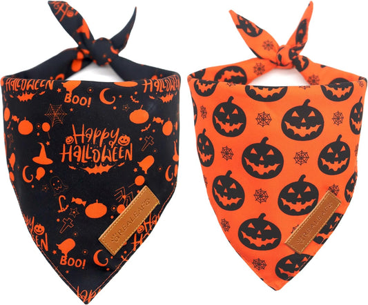 Halloween Dog Bandanas 2 Pack for Medium and Large Dogs