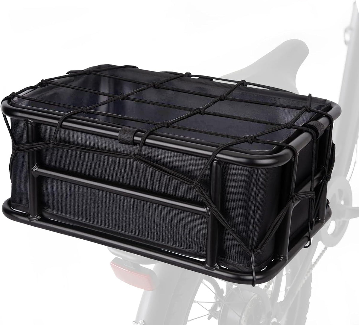 Lambolt Rear Rack Bike Basket for E-Bikes & Bikes - Heavy-Duty Bicycle Basket with Waterproof Liner, Cargo Net & Rain Cover - Great for Groceries, Dogs, Pets & Daily Commutes