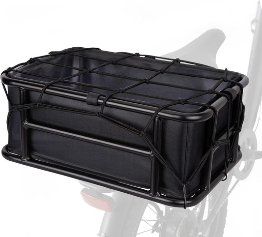 Lambolt Rear Rack Bike Basket for E-Bikes & Bikes - Heavy-Duty Bicycle Basket with Waterproof Liner, Cargo Net & Rain Cover - Great for Groceries, Dogs, Pets & Daily Commutes