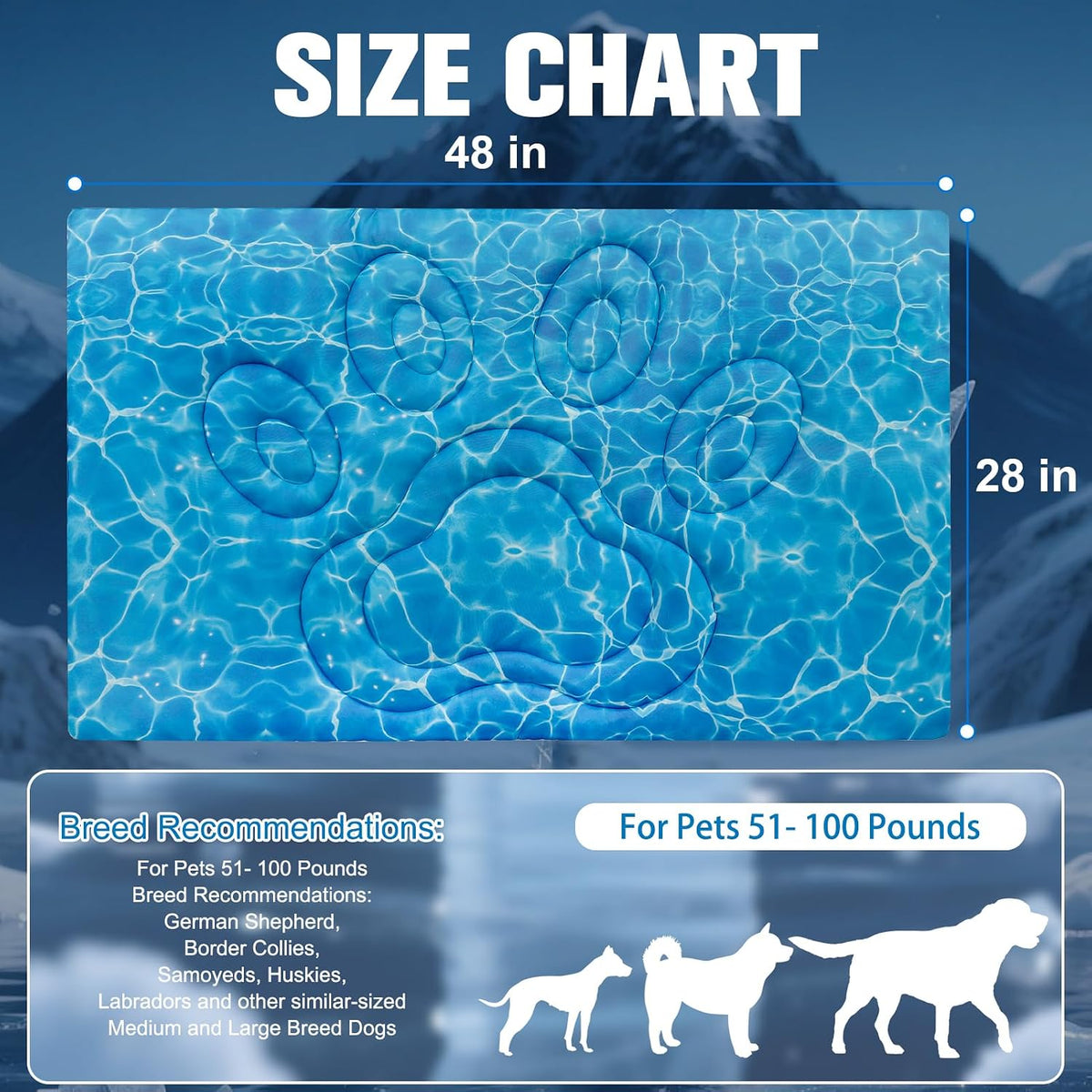 EXPAWLORER Dog Cooling Mat, Double-Sided Foldable Dog Bed for Dogs Cats Large Kitten, Pet Self Cooling Kennel for Summer, Blue Pad Coolings Dog Blanket for Crate Car Both Indoorand Outdoor Washable