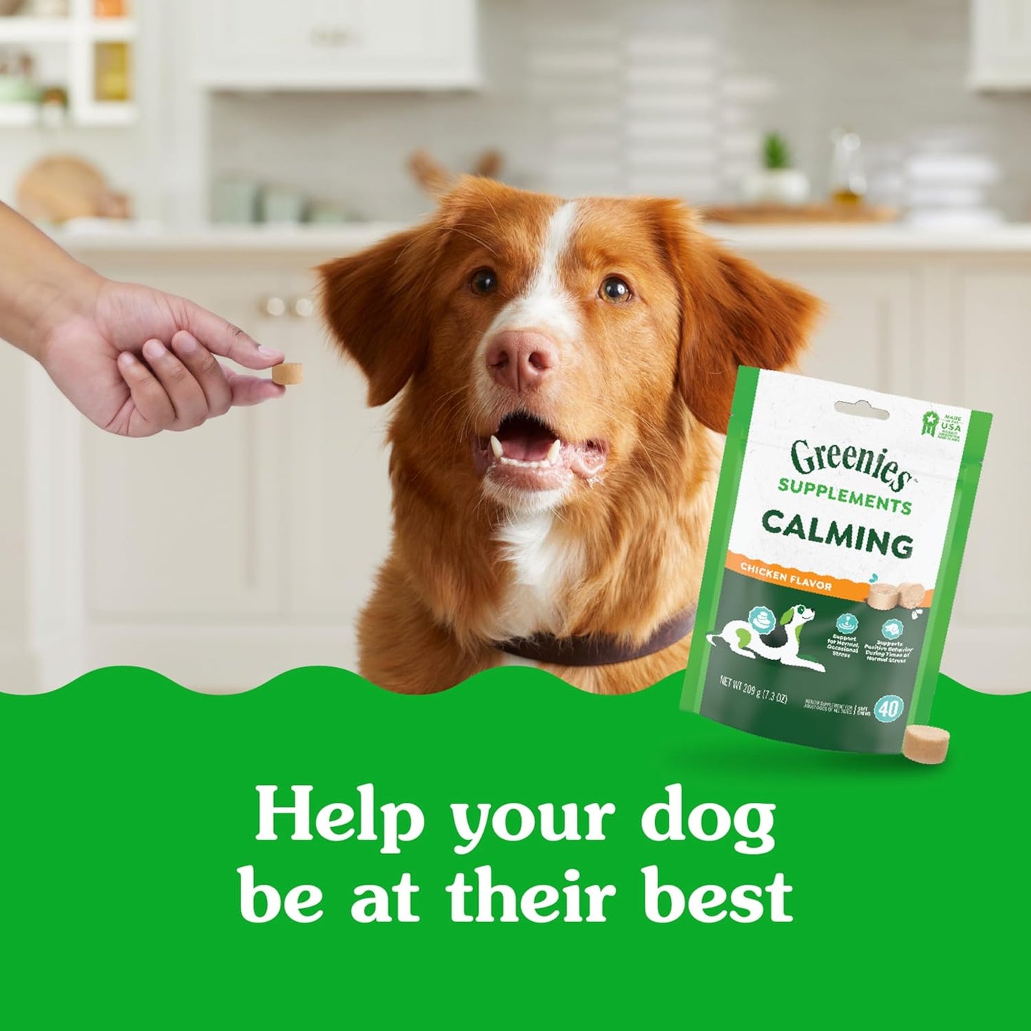 Greenies Supplements Calming Chews for Dogs Chicken Flavor, Dog Calming Chews, 7.3 Oz. Container of 40 Count