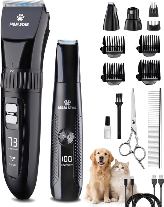 Dog Grooming Kit Quiet Clippers with Paw Trimmer for Dogs Cats
