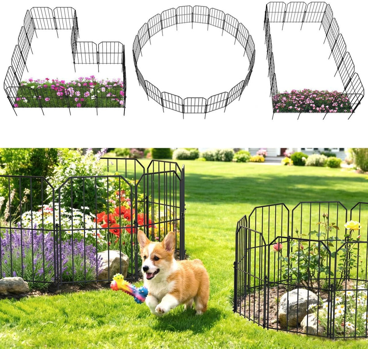 VANCASTLE Decorative Garden Fence, Toatal 10FT(L) X 24IN(H) Outdoor Metal No Dig Fence Animal Barrier, Rustproof No-Tool Assembly Landscape Edging for Yard, Lawn, Patio, Flower Bed-10 Panels Design A