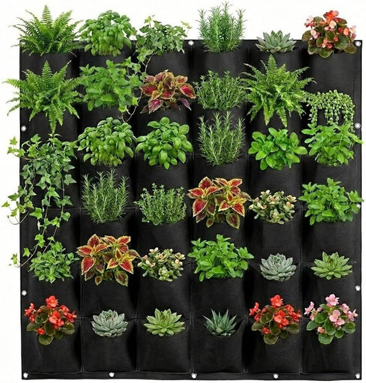 WFIST Vertical Hanging Planter Bag, Breathable Felt Wall Garden Planter with Metal Grommets, Indoor/Outdoor Space-Saving Herb & Flower Growing Pouch (36-Pocket)