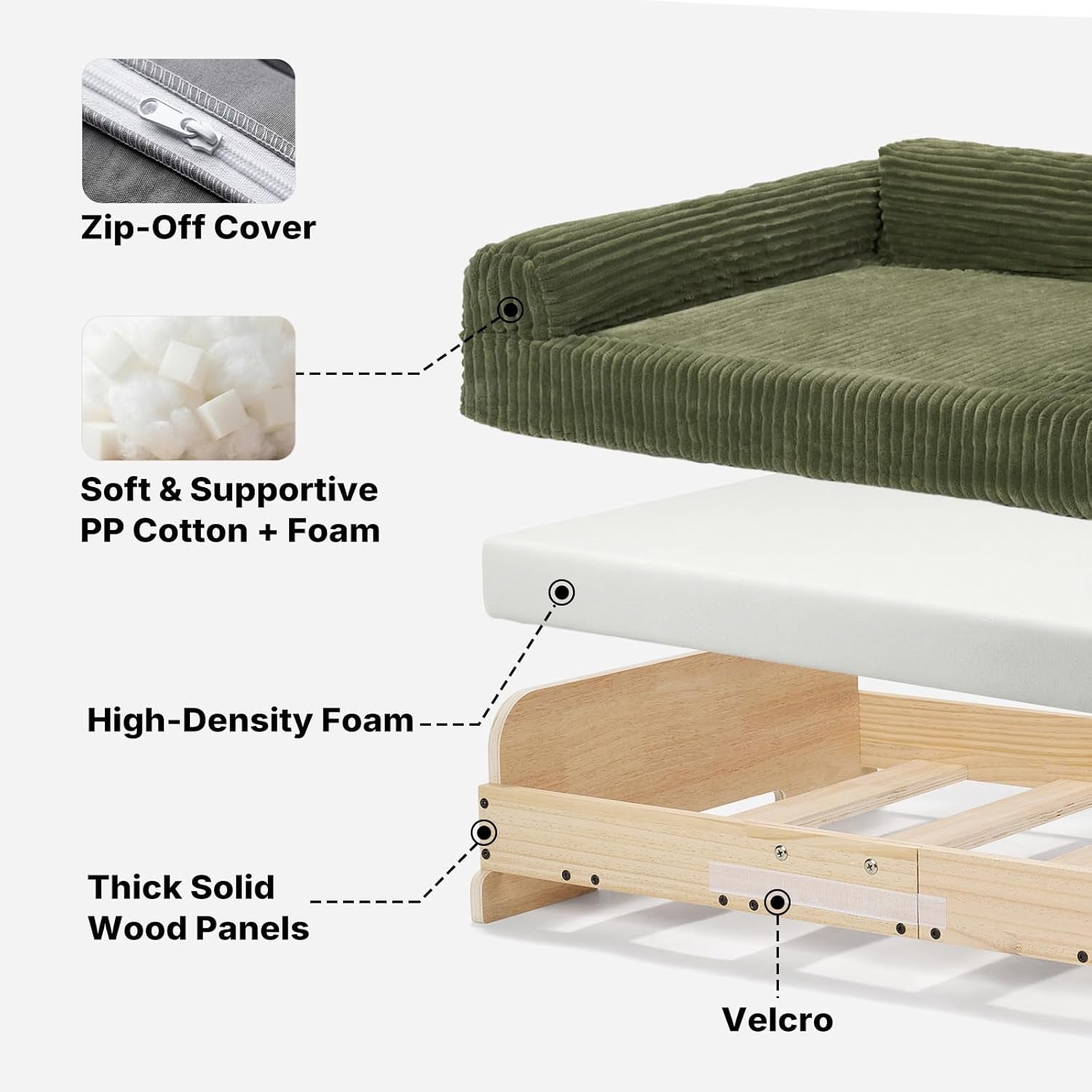 Veehoo Elevated Dog Bed Indoor, Wood Furniture Style Dog Couch Sofa with Removable Washable Cover, Cute & Durable Dogs Bed Furniture for Small Dogs & Puppies up to 40 Lbs