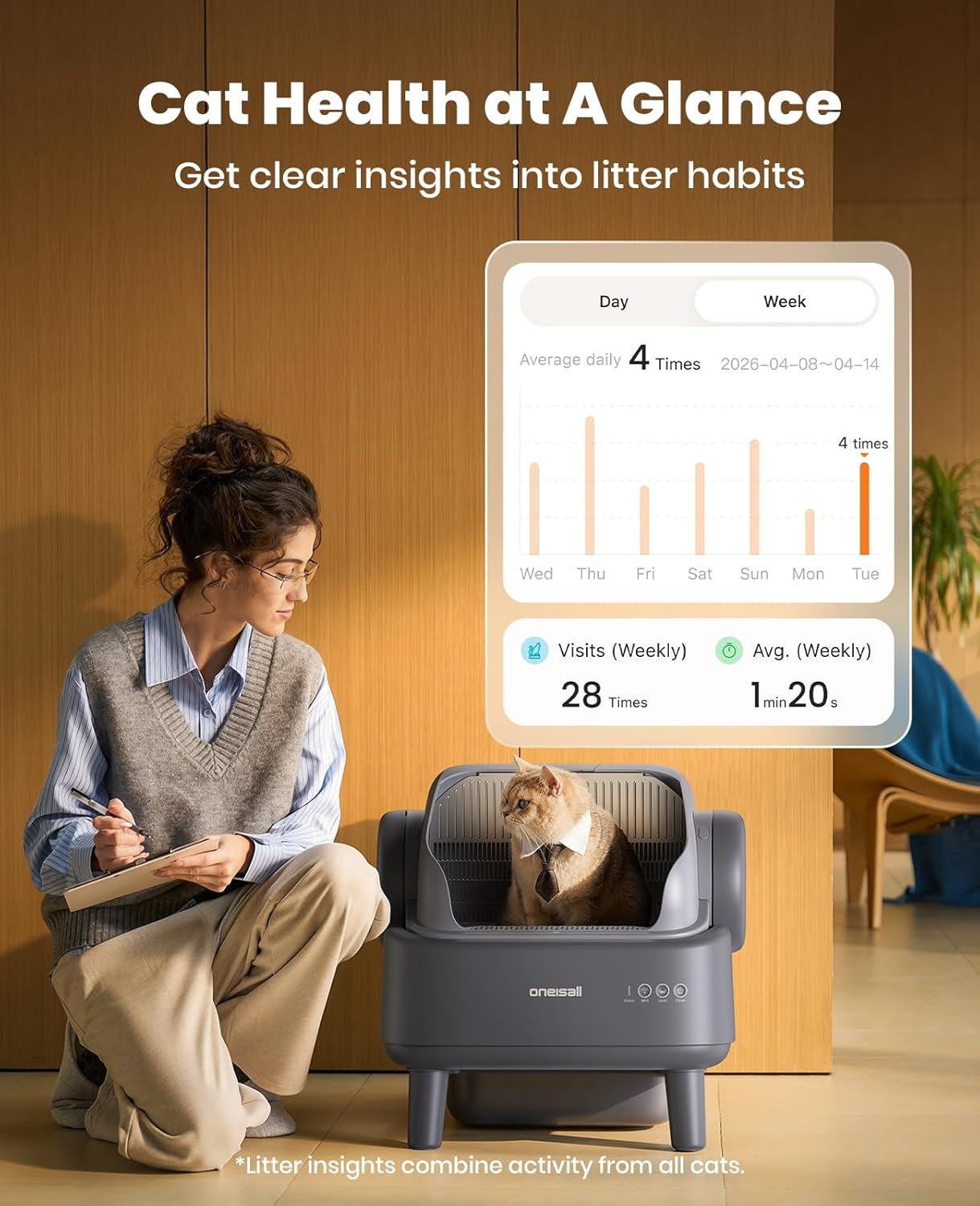 Oneisall Self Cleaning Litter Box with APP Control: Open-Top Smart Cat Litter Box Rinsable Easy Clean, Safety Protection&11L Large Waste Bin, Automatic Litter Box for Large Cats (Ease S1 Pro)