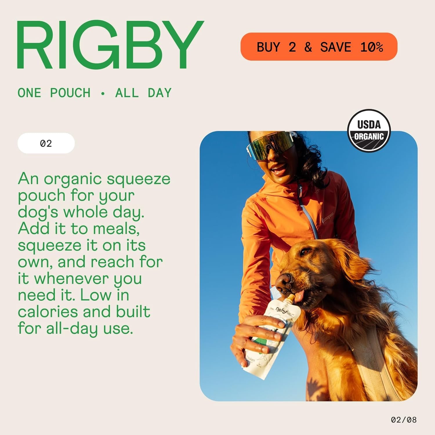 Rigby Organic Grass-Fed Beef Dog Squeeze Pouches — One Pouch Every Day for Meal Topping, Training, Pill Pockets, Lick Mats & Enrichment — Low-Calorie Real Food for Muscle & Recovery Support