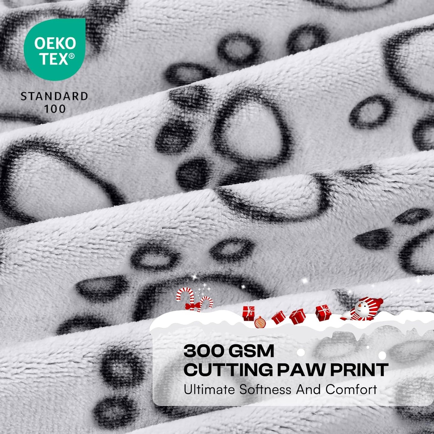 Luciphia Premium Soft Dog Blanket for Small Medium Large Dogs Washable 300GSM Fluffy Warm Fleece Puppy Cat Paw Print Pet Flannel Grey Paw M(30"X20")