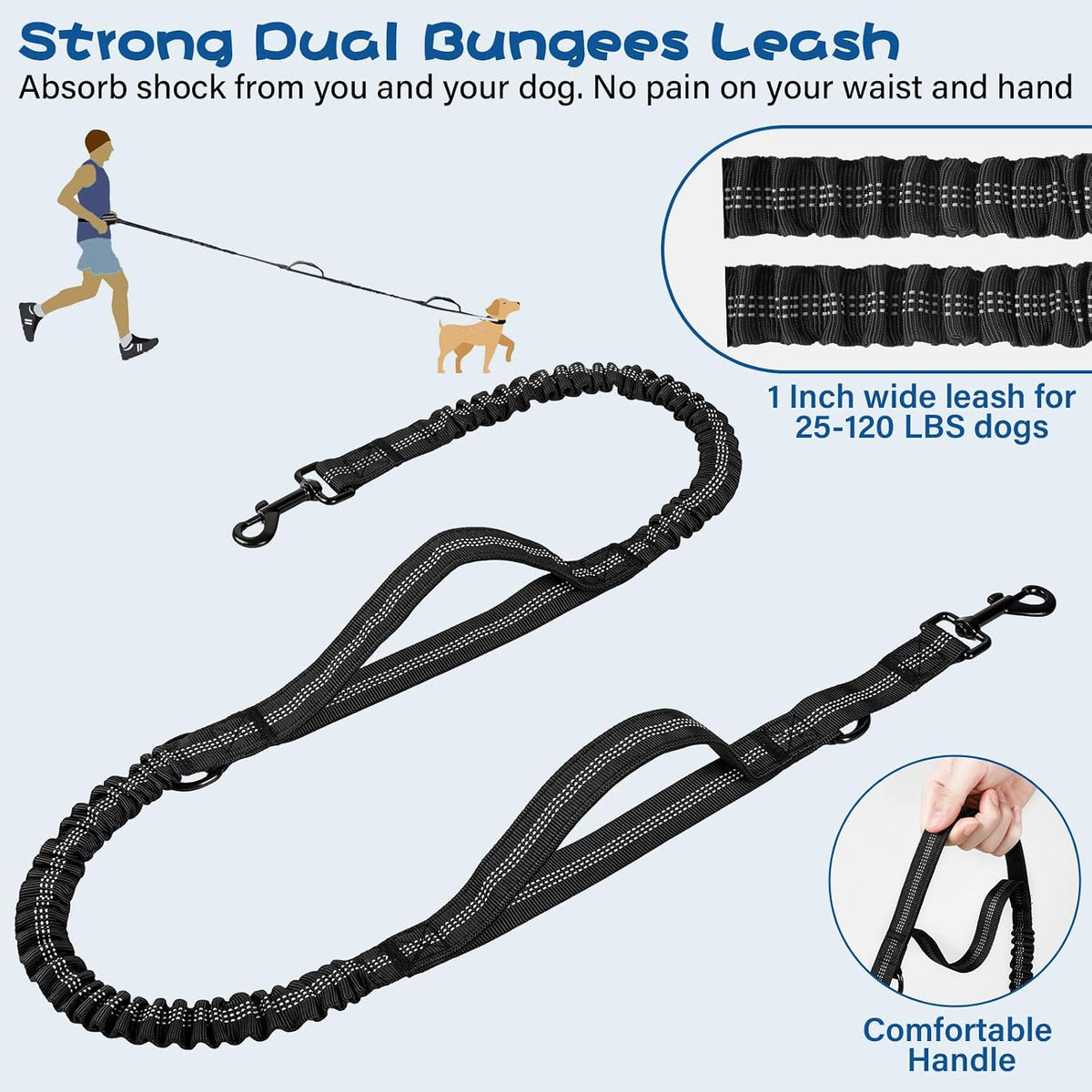 Uxisae Hands Free Dog Leash with Zipper Pouch Large Military Black