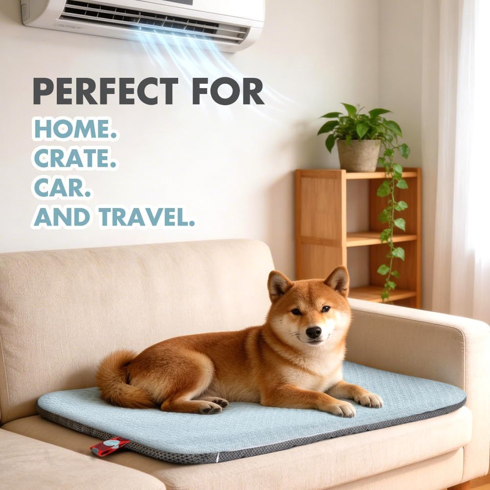 Dual-Sided Cooling Mat for Dogs & Cats – Ice Silk & Corn Fleece, Washable Pet Cooling Pad for Summer Heat Relief, Portable for Crates, Car,Strollers & All Seasons
