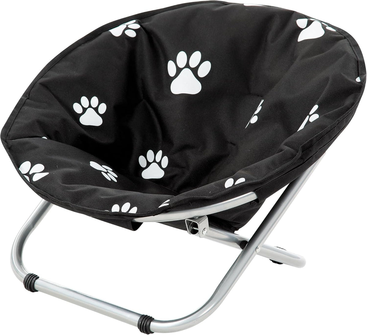 Etna Products round Pet Bed: Comfortable Elevated Cat Bed with Paw Print Cushion - Black & White Water Resistant Papasan Chair for Small Dogs