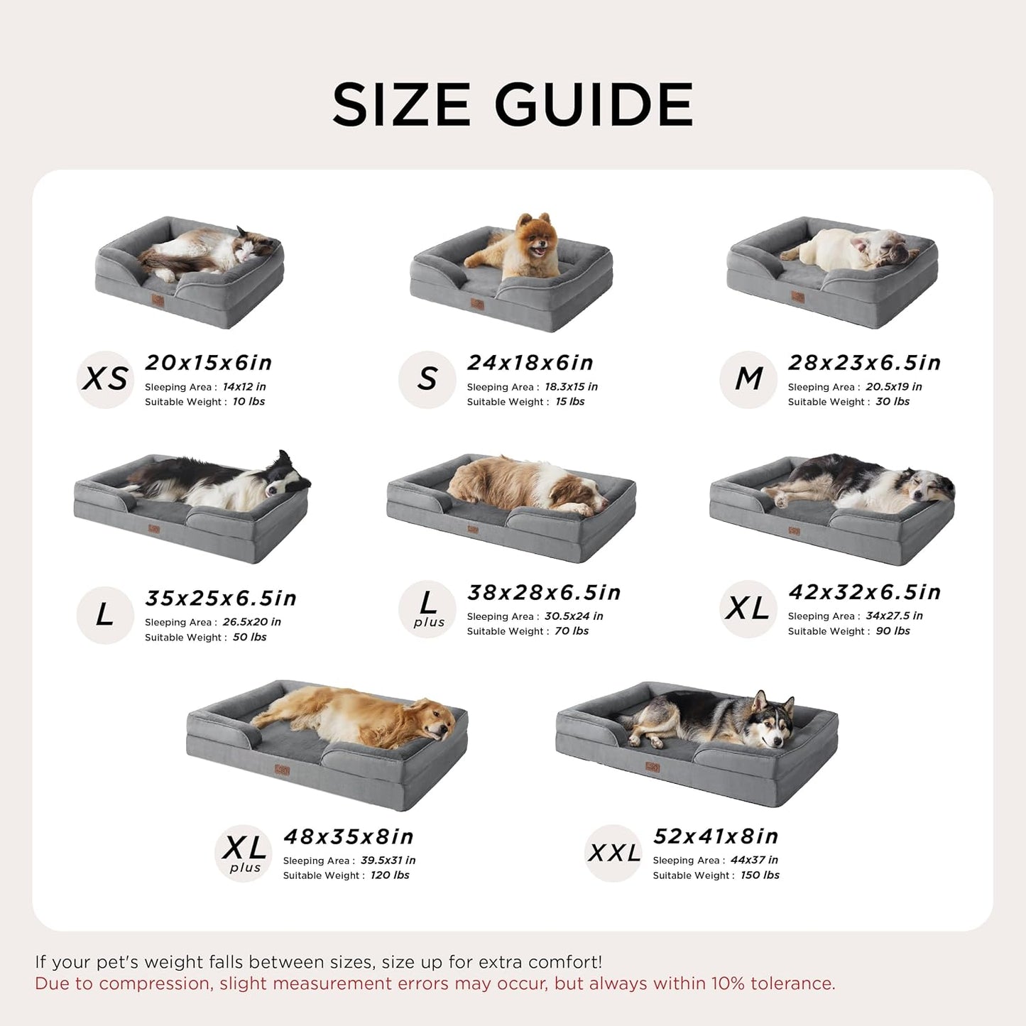 Bedsure Orthopedic Dog Beds Large Sized Dog - Washable Large Dog Cat Bed Waterproof, Comfort Dogs Couch Sofa with Washable Removable Cover, Pet Bed with Nonskid Bottom, Light Grey, 35"