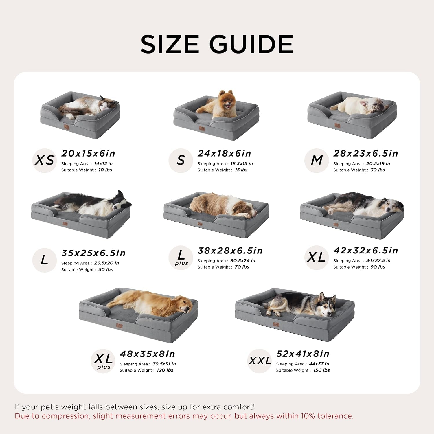 Bedsure Orthopedic Dog Beds Large Sized Dog - Washable Large Dog Cat Bed Waterproof, Comfort Dogs Couch Sofa with Washable Removable Cover, Pet Bed with Nonskid Bottom, Light Grey, 35"