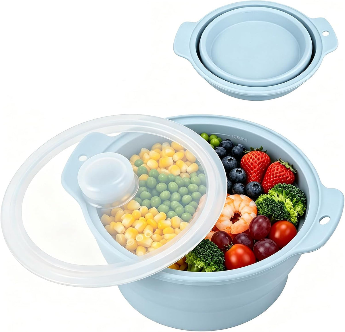 42Oz Fodable Silicone Microwave Steamer (Blue)