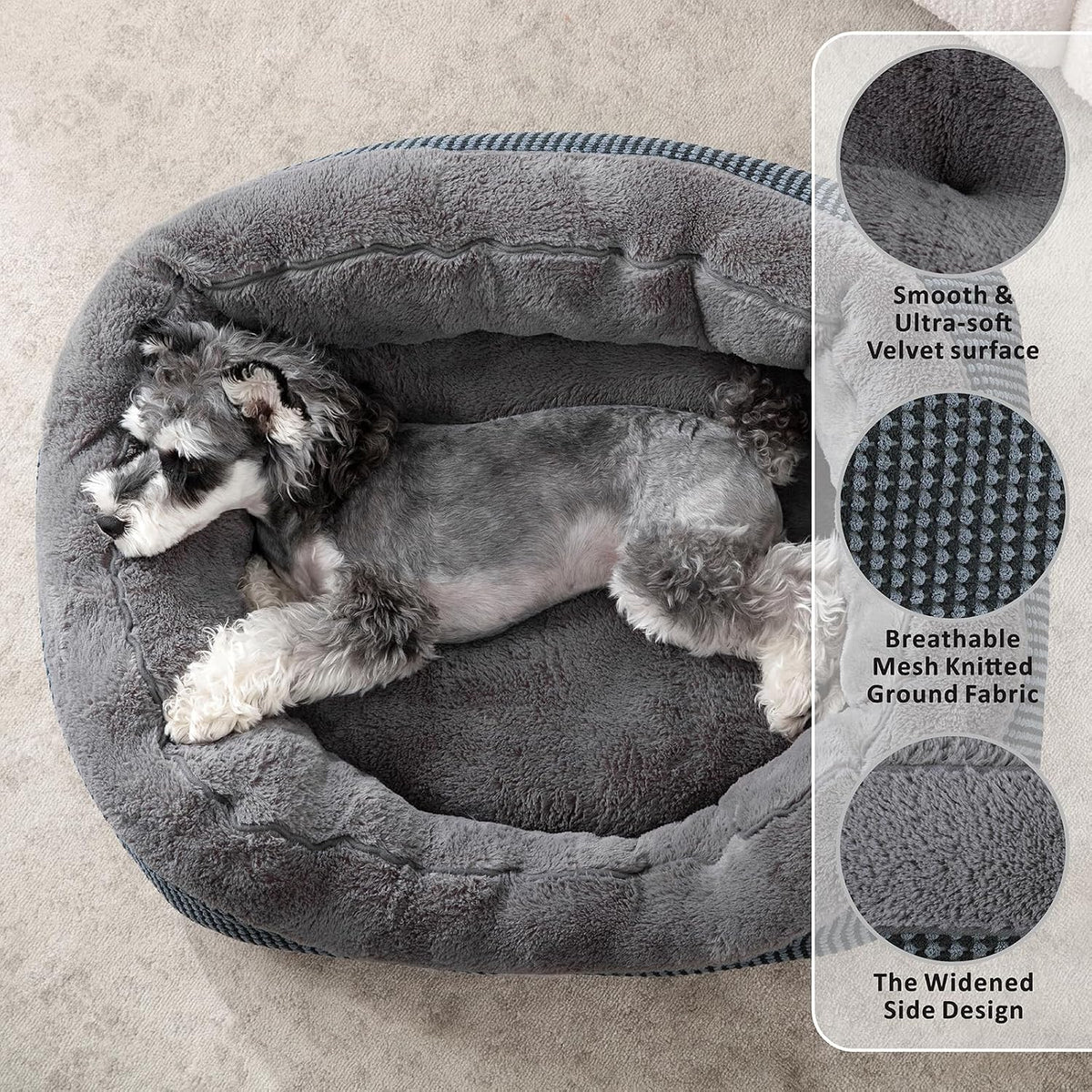 INVENHO Dog Bed Medium Size, Orthopedic Warming Soft Calming Sleeping Puppy Bed Durable Pet Bed with Anti-Slip Bottom M(30"X24"X9")