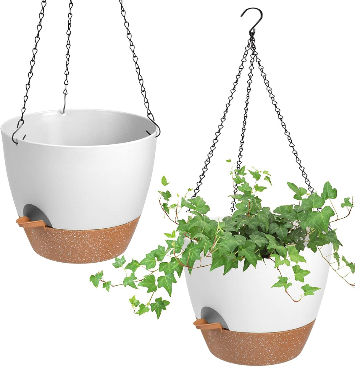 Vanslogreen Hanging Planters for Indoor Outdoor Plants, 2 Pack Self Watering Hanging Pot with Drainage Holes & Removable Tray (White, 8'')