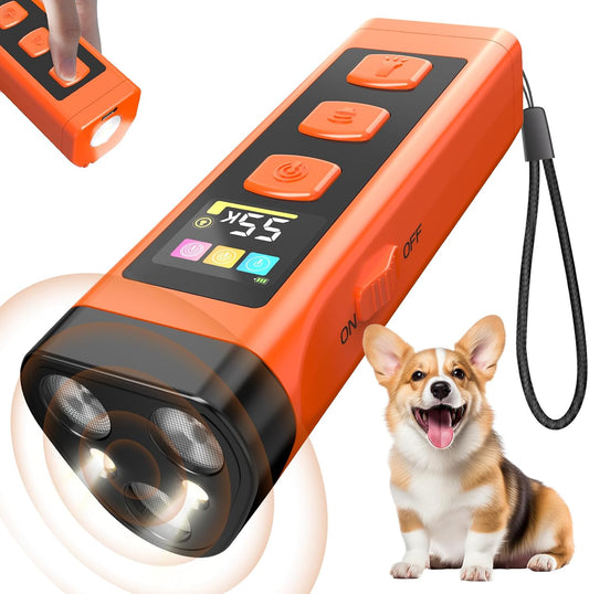 Dog Bark Deterrent Device, 3X Ultrasonic Dog Trainer, anti Barking Device with 65FT Range, Humane Bark Control for Dogs, 3 Training Modes, Works Indoors & Outdoors