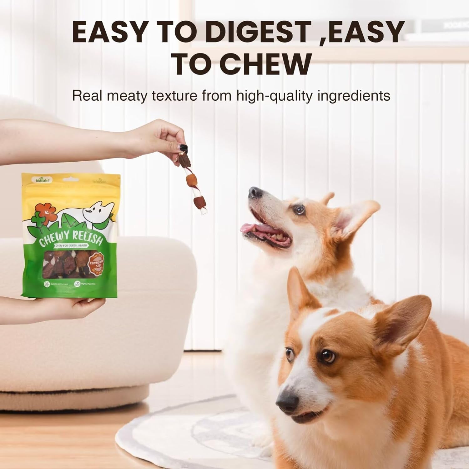 Likable Pets Dog Treats Kabobs with Fresh Duck,Chicken,Carrot,Chicken Liver-Easily Digestible,Exercises Mouth&Jaw-Healthy Dental Treats for All Dogs-Keeps Pet Happy&Healthy 7.05 Oz（Pack of 1）