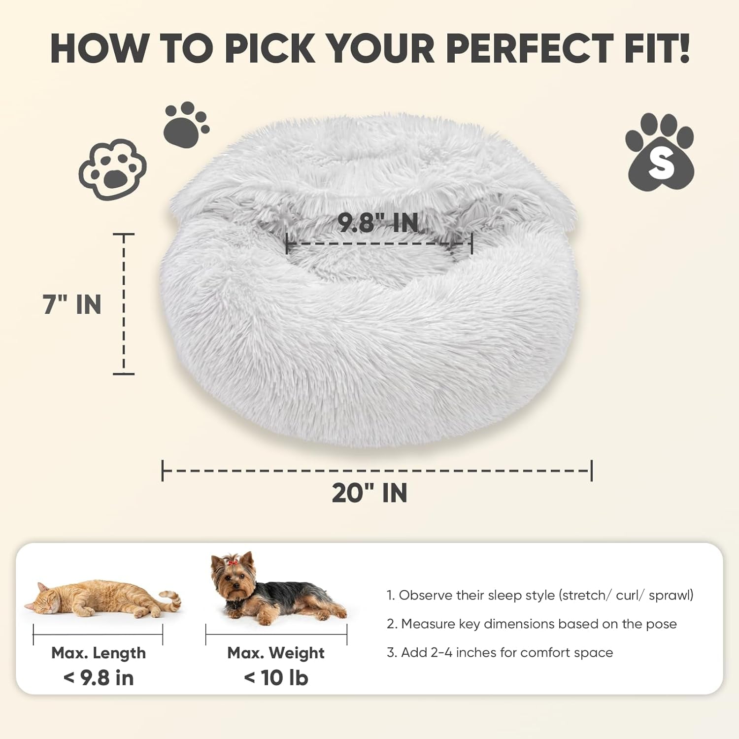 Himax Small Cat & Dog Bed with Cover, Calming Dog Bed for Small Dogs,Anti-Anxiety Donut Dog Bed with Attached Blanket,Washable round Fluffy Pet Bed (20"/26"/35")，Light Grey